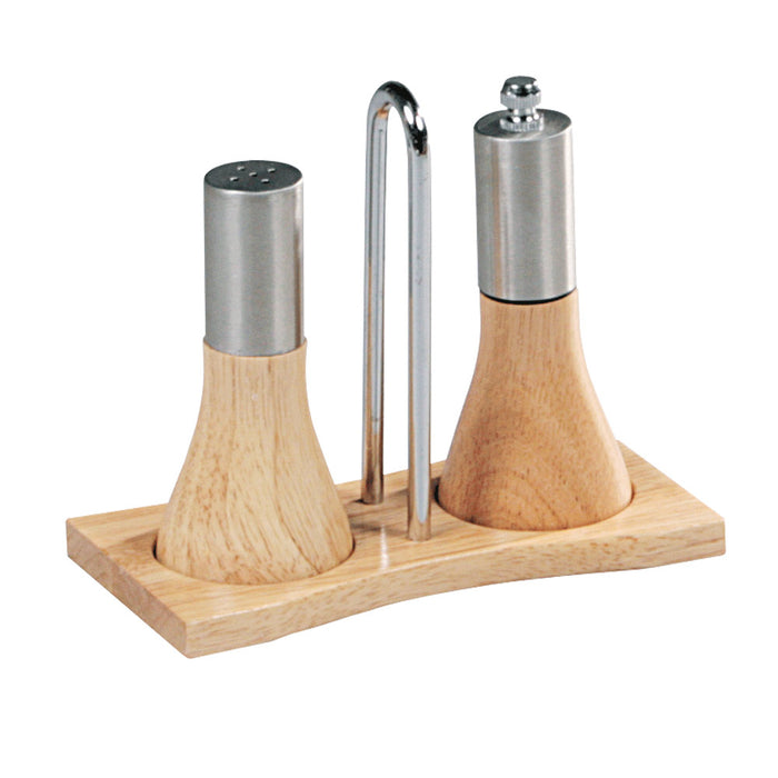 Holz-Menage 3-teilig - 15 x 7,5 x 13 cm (Standfuß, Salzstreuer & Pfeffermühle)
