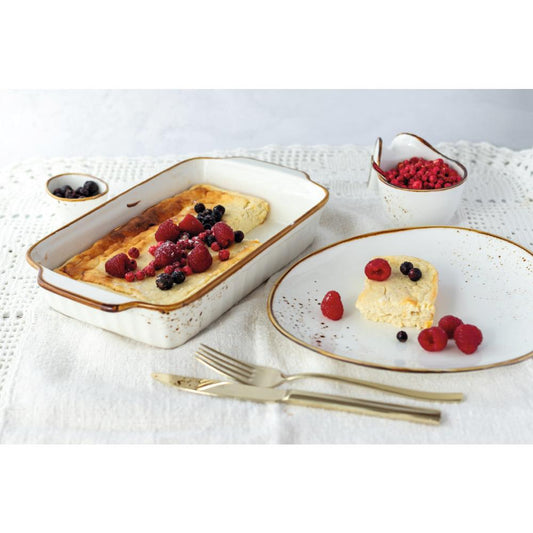 PINTAR Auflaufform - 160 cl - (30 x 18,6 x 5,5 cm) - Weiß mit braunen Punkten