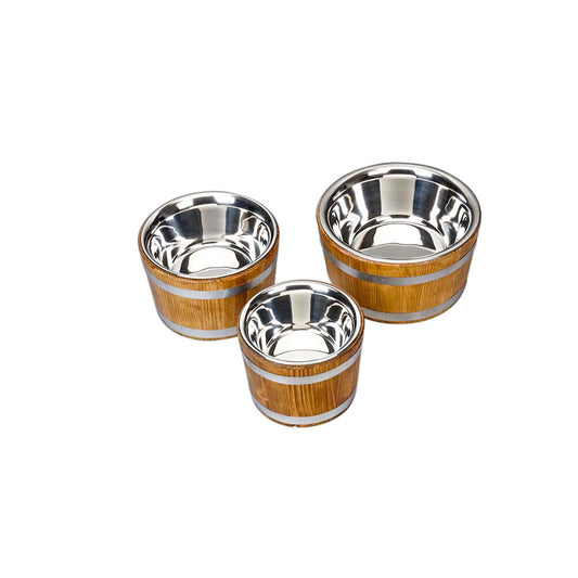 Holzfass mit Edelstahlschüssel - Ø 30 x 20 cm - Inhalt 3,5 l