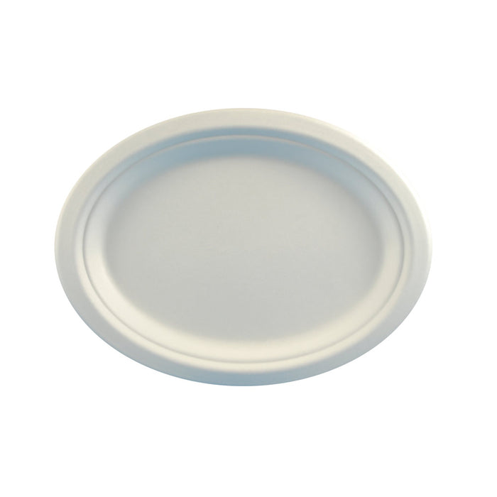 Teller, Zuckerrohr "pure" oval 26 x 20 x 2 cm - Weiß (10 x 50 Stück)