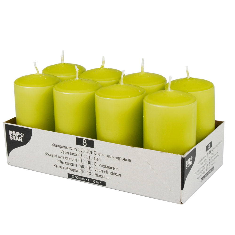 Stumpenkerzen Ø 5 x 10 cm - Kiwi (6 x 8 Stück)