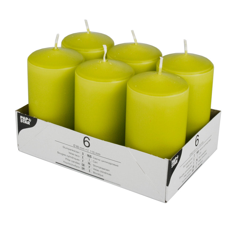Stumpenkerzen Ø 6 x 11,5 cm - Kiwi (4 x 6 Stück)