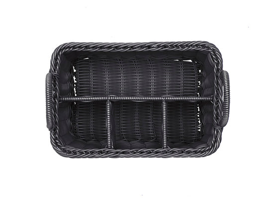 ECONOMIC Besteck- / Serviettenkasten (4-fach) - PP-Rattan - Schwarz