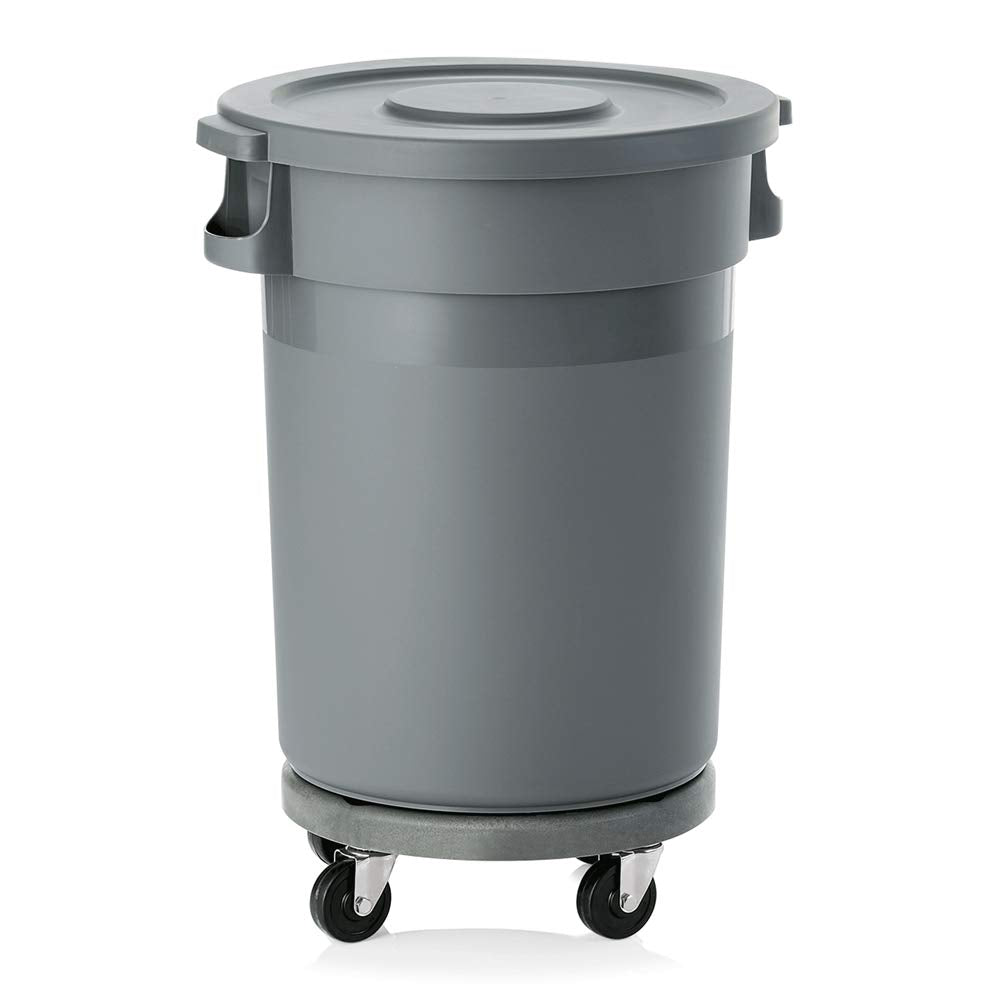 Abfalltonne inkl. Rolli, HDPP grau, Flachdeckel 80 l