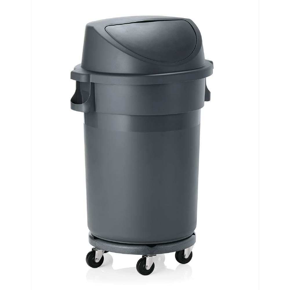 Abfalltonne inkl. Rolli, HDPP grau, Pushdeckel 120 l