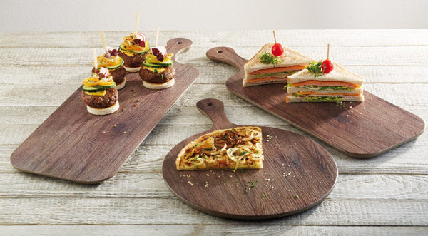 EICHE Servierplatte Ø 30 x 1,5 cm, Griff 12 cm, Melamin - Holzoptik