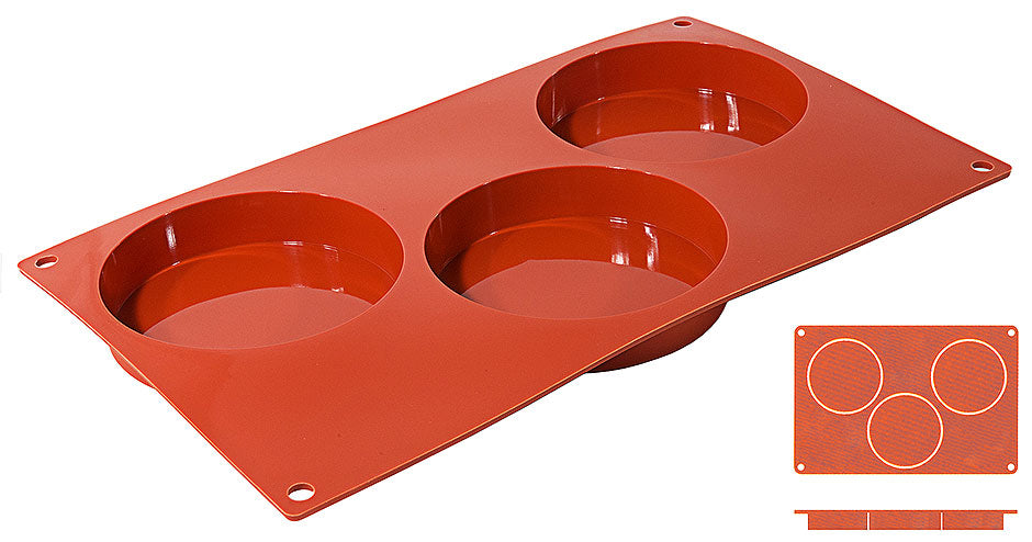 Backmatte "Biskuit" Silikon 30 x 17,5 cm - 3 Formen à Ø 10 x 2 cm