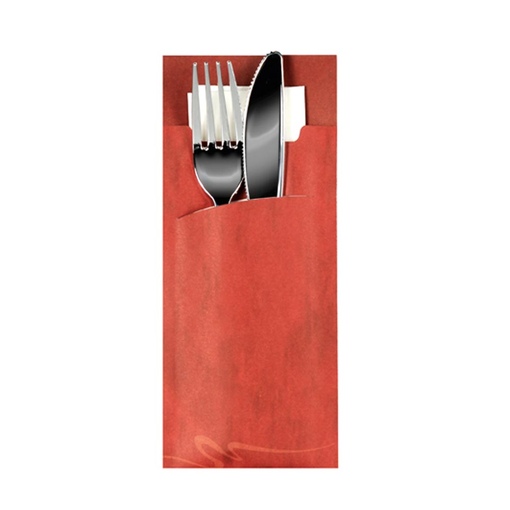 Bestecktasche 20 x 8,5 cm - Bordeaux inkl. Serviette Weiß 33 x 33 cm - 2-lagig (520 Stück)