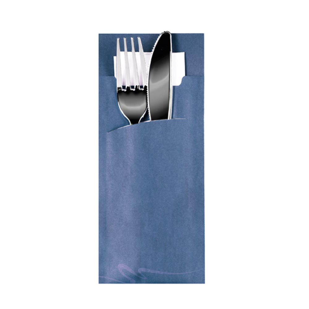 Bestecktasche 20 x 8,5 cm - Blau inkl. Serviette Weiß 33 x 33 cm - 2-lagig (520 Stück)