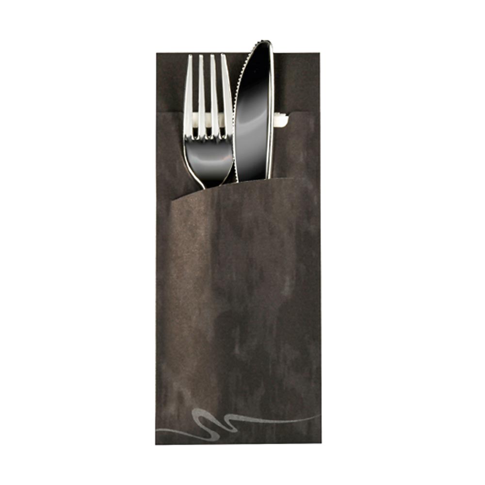 Bestecktasche 20 x 8,5 cm - Schwarz inkl. Serviette Weiß 33 x 33 cm - 2-lagig (520 Stück)