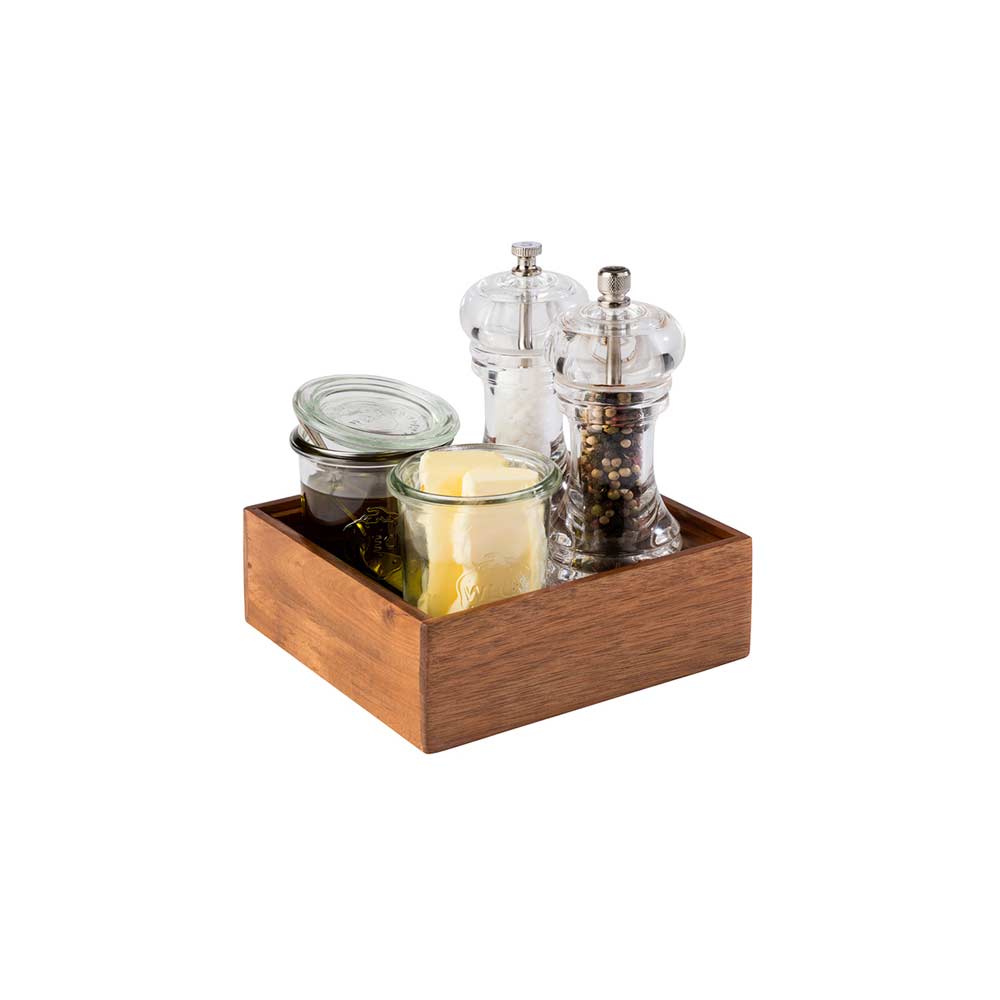 WOODY Holzbox/Holzbox/Tischbehälter 1-fach 15 x 15 x 5,5 cm, Akazienholz, Servierbox für Brot & M