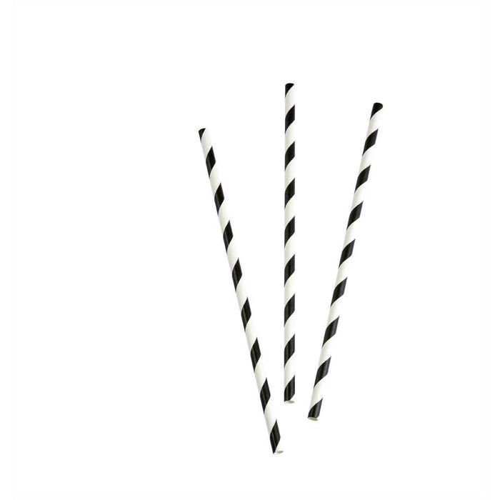 GREENHORN Papier-Trinkhalme - Ø 0,8 x 19,7 cm (100 Stück) - schwarz-weiß gestreift