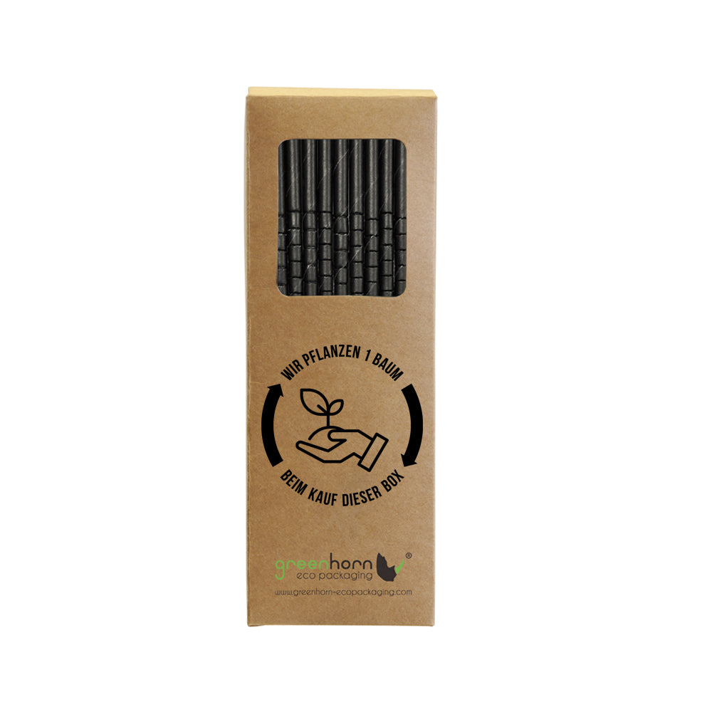 GREENHORN Papier-Trinkhalme flexibel - Ø 0,6 x 19,7 cm (100 Stück) - schwarz