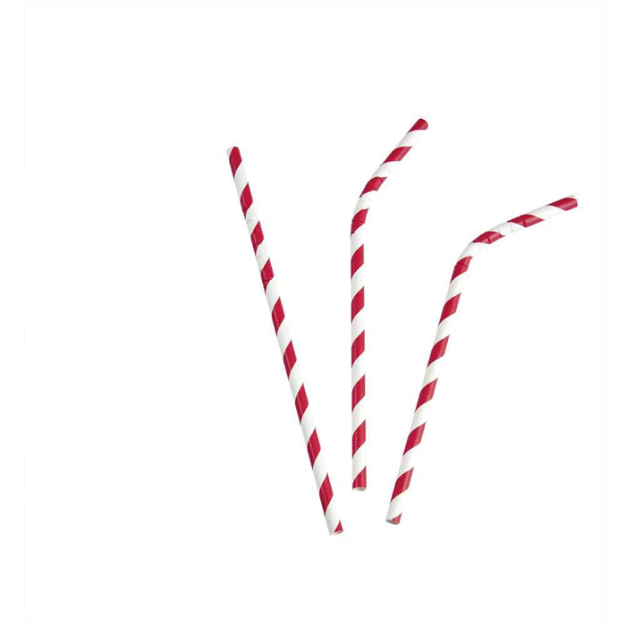 GREENHORN Papier-Trinkhalme flexibel - Ø 0,6 x 19,7 cm (100 Stück) - rot-weiß gestreift