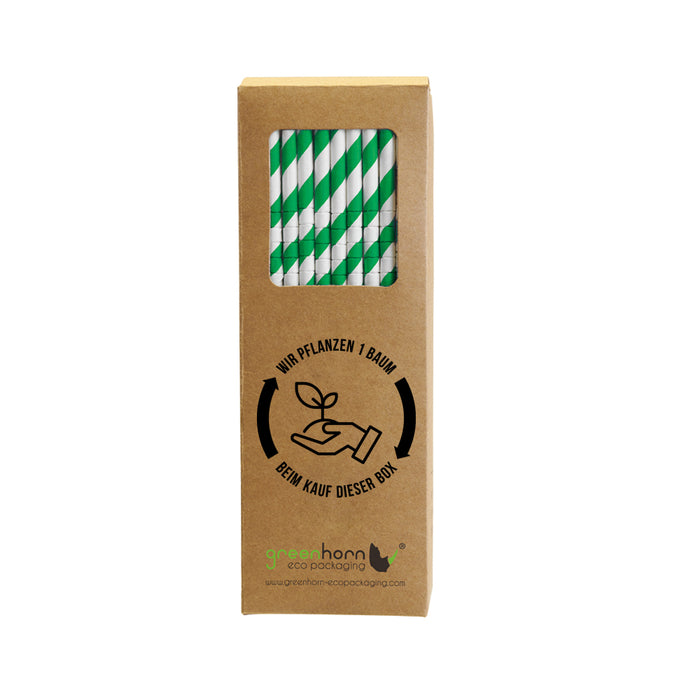 GREENHORN Papier-Trinkhalme flexibel - Ø 0,6 x 19,7 cm (100 Stück) - grün-weiß gestreift