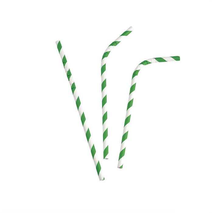 GREENHORN Papier-Trinkhalme flexibel - Ø 0,6 x 19,7 cm (100 Stück) - grün-weiß gestreift