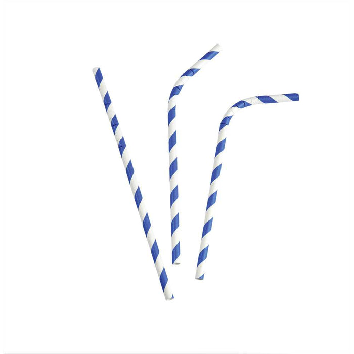 GREENHORN Papier-Trinkhalme flexibel - Ø 0,6 x 19,7 cm (100 Stück) - blau-weiß gestreift