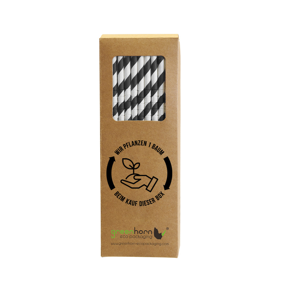GREENHORN Papier-Trinkhalme flexibel - Ø 0,6 x 19,7 cm (100 Stück) - schwarz-weiß gestreift