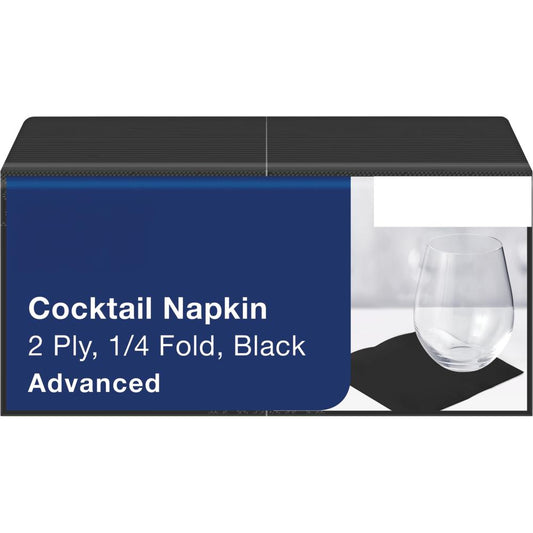Cocktail-Serviette - 24 x 24 cm - 1/4 Falz - 2 - lagig - Schwarz (200 Stk.)