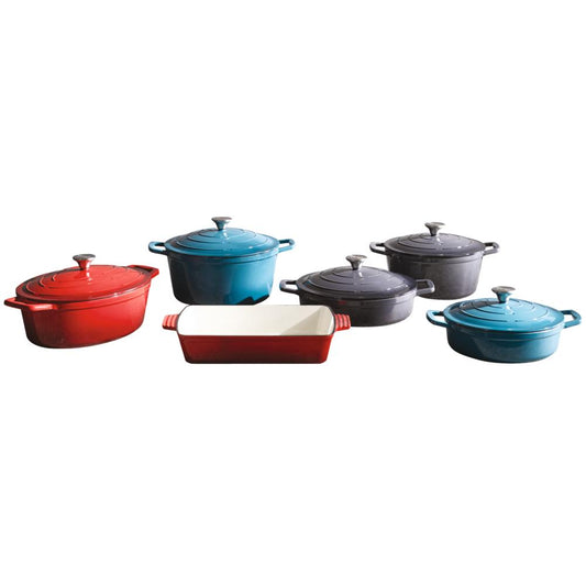 5 STARS Gusseisenbräter mit Deckel - 2,5 l - (Ø 25 x 7 cm)- Rot