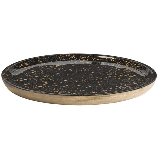 MANGO Tablett - (Ø 35,5 x 2,5 cm) - Holz -Schwarz/Gold