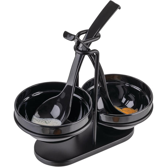 Löffelablage mit 2 Schalen - 23,5 x 12,5 x 19 cm - Schwarz