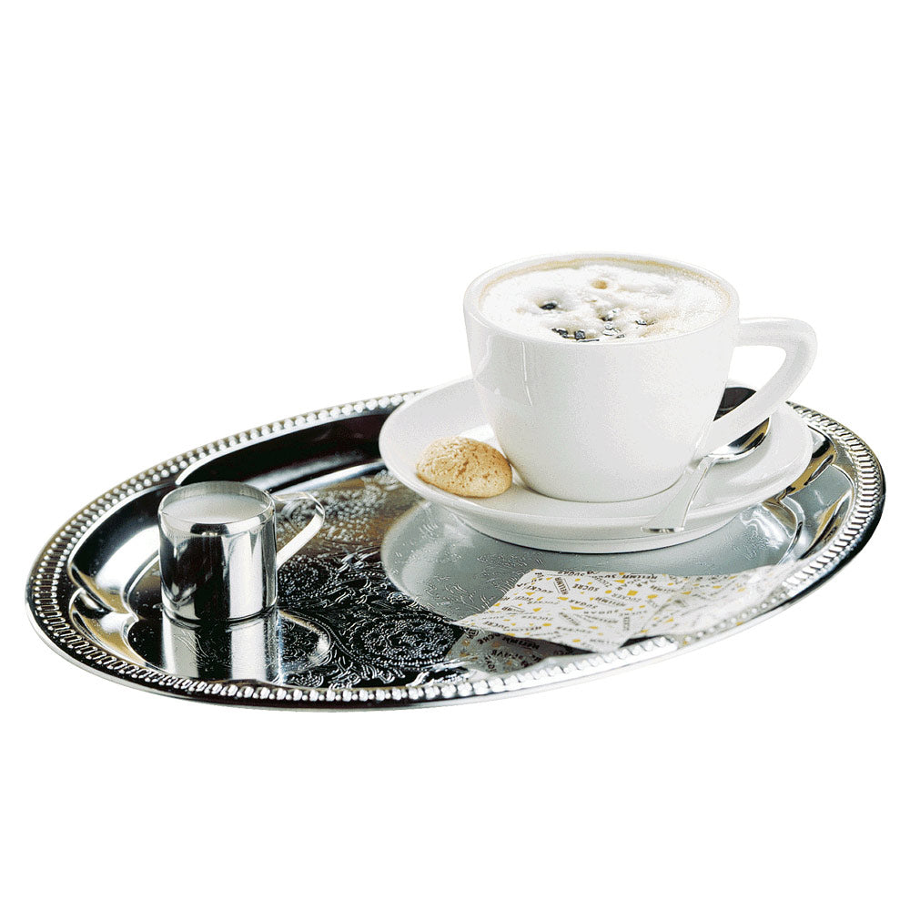Café-Tablett oval - 31 x 23 cm (Metall verchromt)