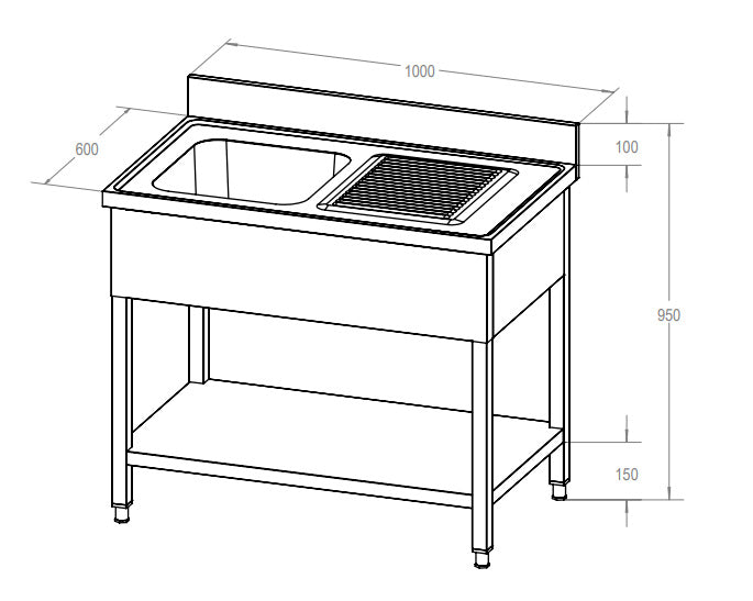 ECOLINE Spültisch 1000x600 mm mit 1 Becken links