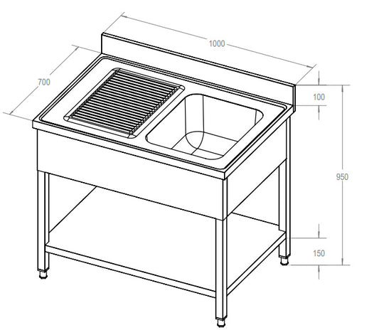 ECOLINE Spültisch 1000x700 mm mit 1 Becken rechts