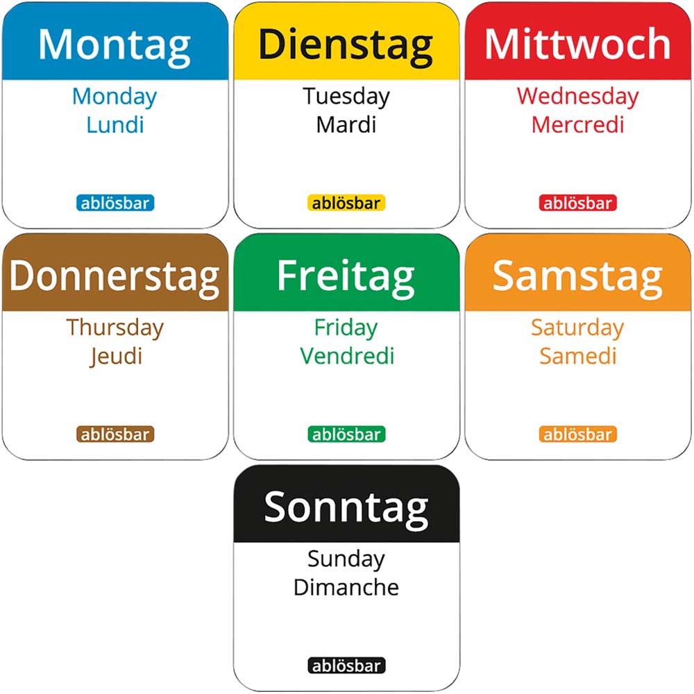 Tages-Etiketten-Set "Alle Tage" - ablösbar (7 x 1.000 Stück)