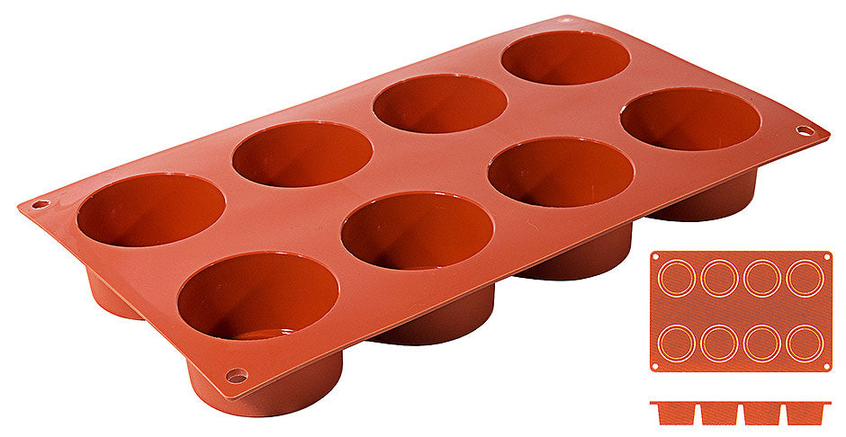 Backmatte "Zylinder" Silikon 30 x 17,5 cm - 8 Formen à Ø 6 x 3,5 cm