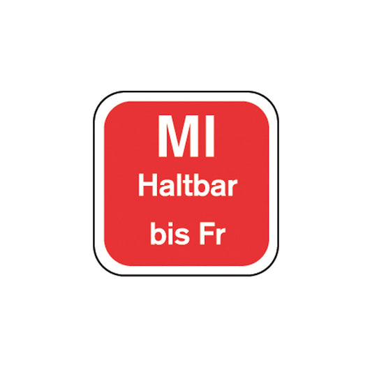 Haltbarkeits-Etiketten "Mittwoch" - abwaschbar (Rot - 3*250 Stück)