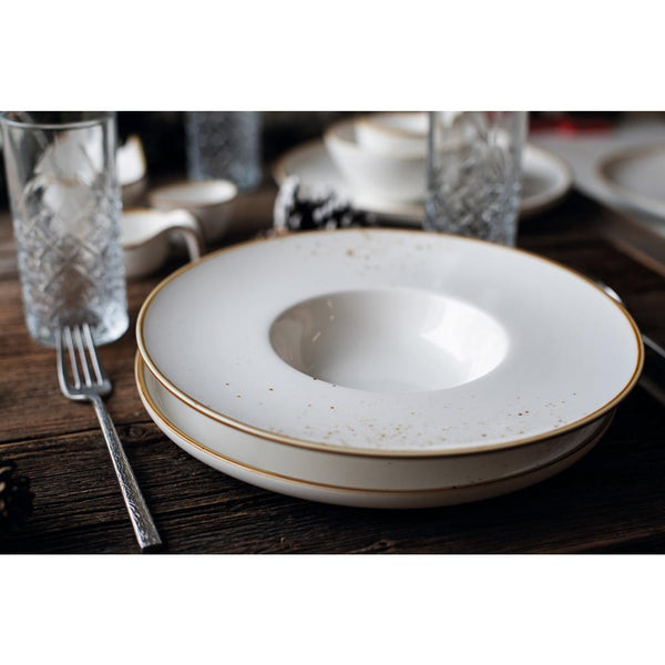 PINTAR Teller, oval - (29 x 26 cm) - Weiß mit braunen Punkten