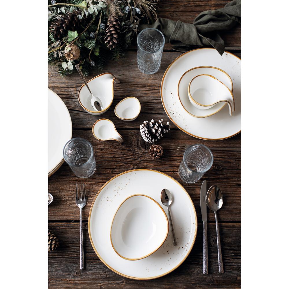 PINTAR Teller, oval - (29 x 26 cm) - Weiß mit braunen Punkten