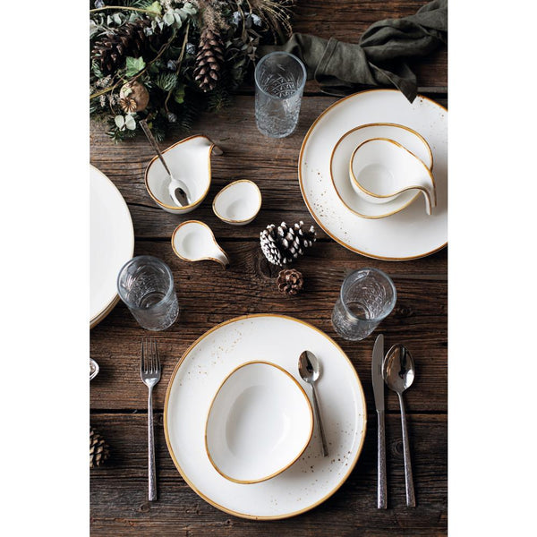 PINTAR Teller, oval - (29 x 26 cm) - Weiß mit braunen Punkten