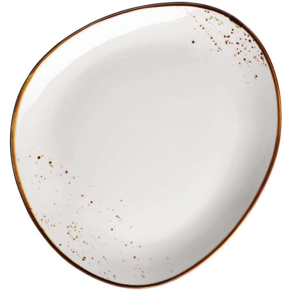 PINTAR Teller, oval - (29 x 26 cm) - Weiß mit braunen Punkten