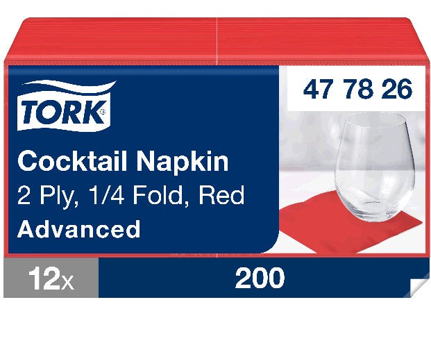 Cocktail-Serviette - 24 x 24 cm - 1/4 Falz - 2 - lagig - Rot (200 Stk.)