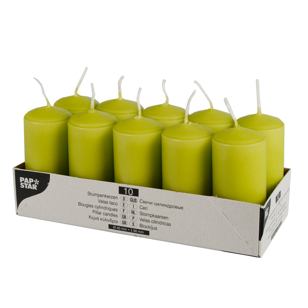 Stumpenkerzen Ø 4 x 9 cm - Kiwi (4 x 10 Stück)