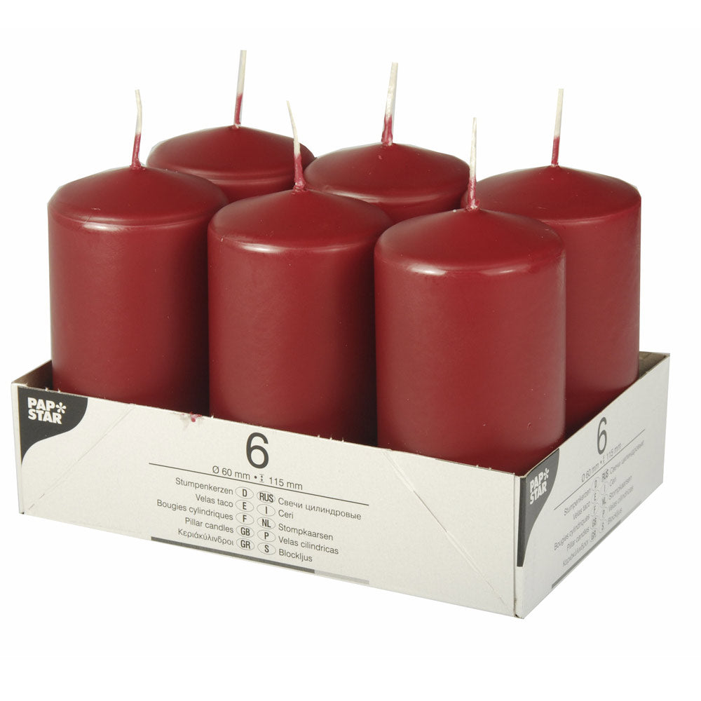 Stumpenkerzen Ø 6 x 11,5 cm - Bordeaux (4 x 6 Stück)