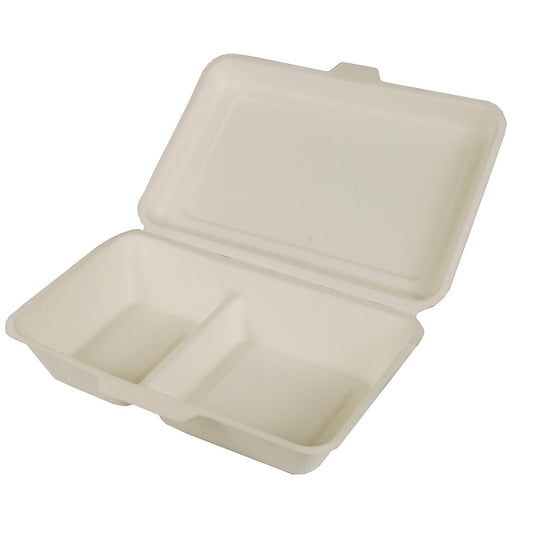 Menüboxen Zuckerrohr "pure" 2-geteilt  - 24 x 15,5 x 6,5 cm - Weiß (4 x 25 Stück)