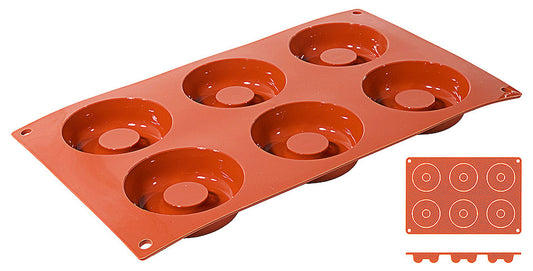 Backmatte "Savarin" Silikon 30 x 17,5 cm - 6 Formen à Ø 7,2 x 2,3 cm