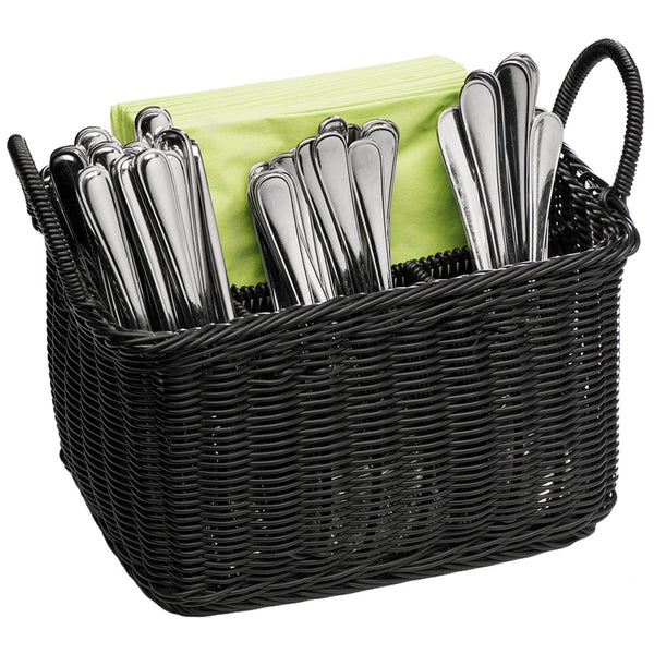 ECONOMIC Besteck- / Serviettenkasten (4-fach) - PP-Rattan - Schwarz