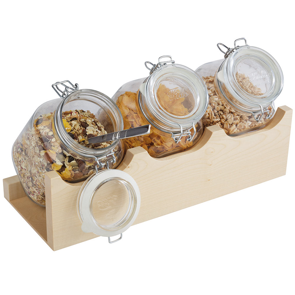 Cerealienbar 43 x 17 x 13,5 cm, ahornfarben mit drei Gläsern