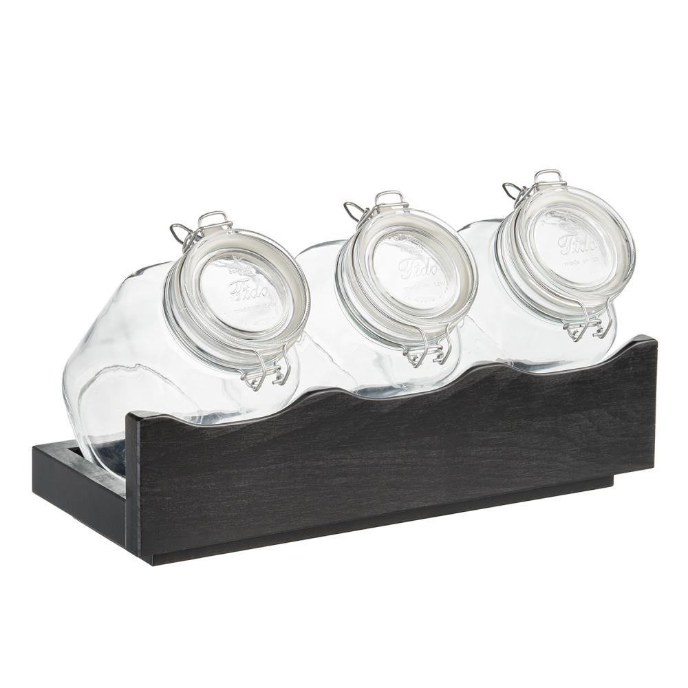 Cerealienbar 43 x 17 x 13,5 cm, wengefarben mit drei Gläsern