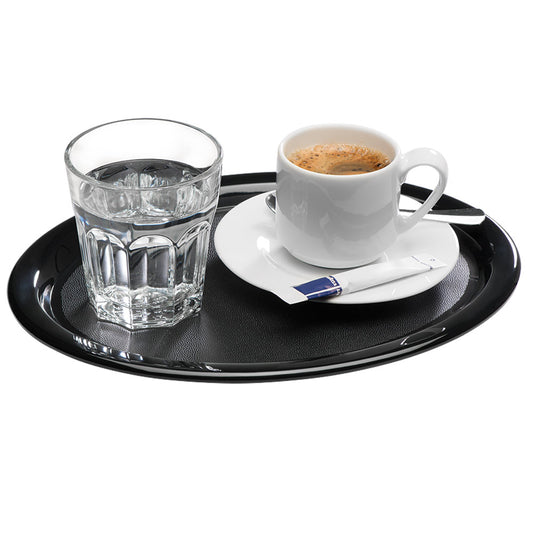 Café-Tablett strukturiert - 28,5 x 21,5 cm - oval - Melamin - Schwarz