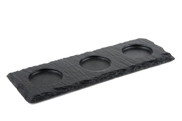 Naturschieferplatte 28 x 10 cm - mit drei Stellringen Ø 5,5 cm