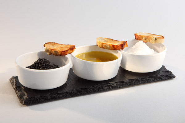 Naturschieferplatte 28 x 10 cm - mit drei Stellringen Ø 5,5 cm