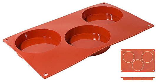 Backmatte "Biskuit" Silikon 30 x 17,5 cm - 3 Formen à Ø 10 x 2 cm