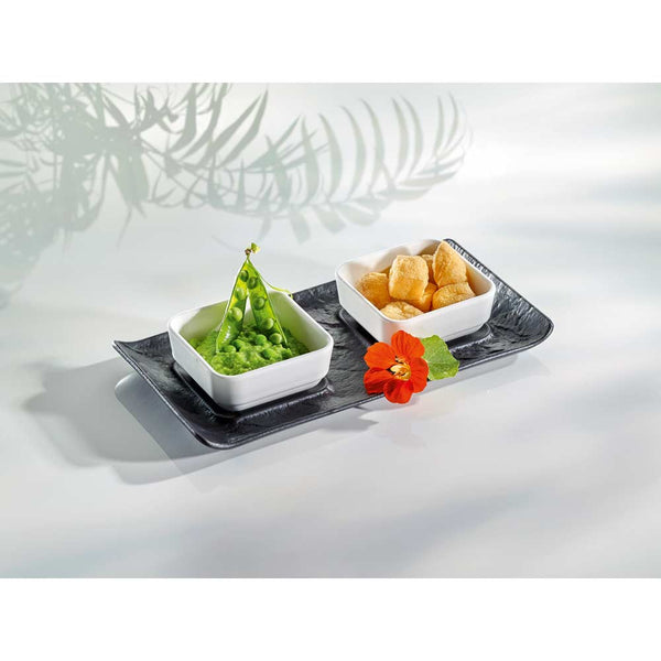 YUNA Platte rechteckig 27 x 14 cm mit 2 Ausspaarungen 8 x 8 cm - Schwarz