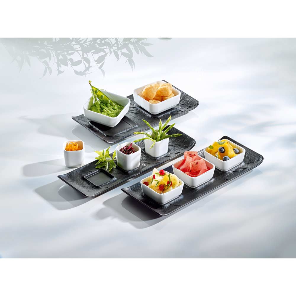 YUNA Platte rechteckig 27 x 14 cm mit 2 Ausspaarungen 8 x 8 cm - Schwarz